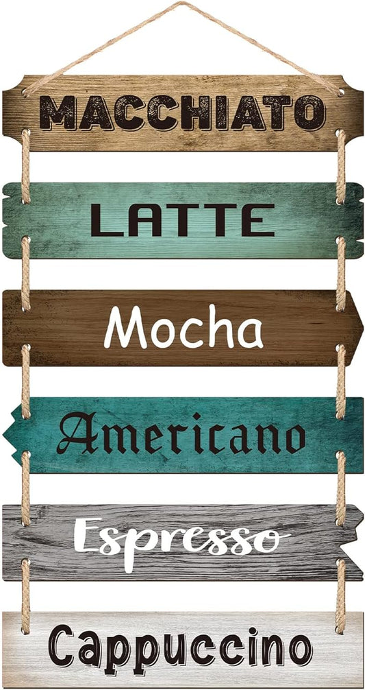 Chunful Coffee Bar Decor Coffee Signs Wooden Rustic Vintage Hanging Wall Art Decorative Signs Plaques for Bar Farmhouse Station Home Kitchen Office,21.3 x 11.2 Inches