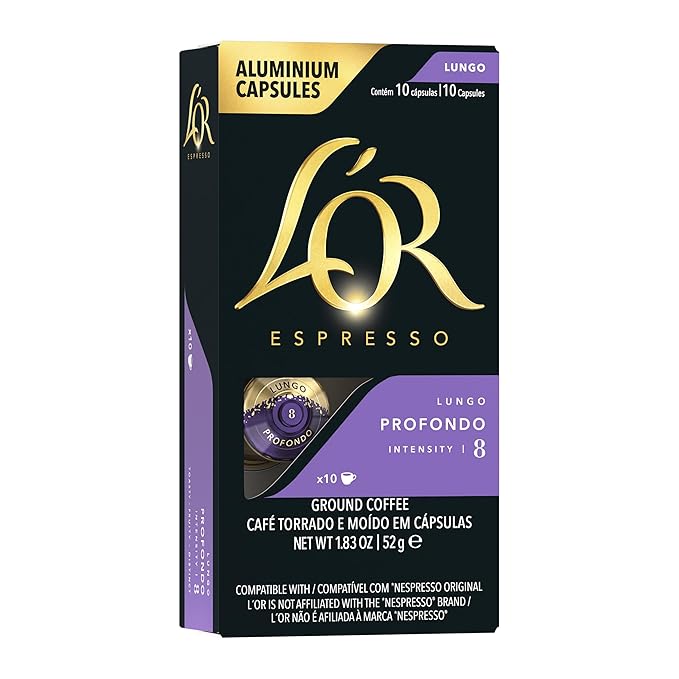 L'OR Espresso Capsules, 10 Count Profondo Lungo, Single-Serve Aluminum Coffee Capsules Compatible with the L'OR BARISTA System & *Nespresso Original Machines, 10 Count (Pack of 1)