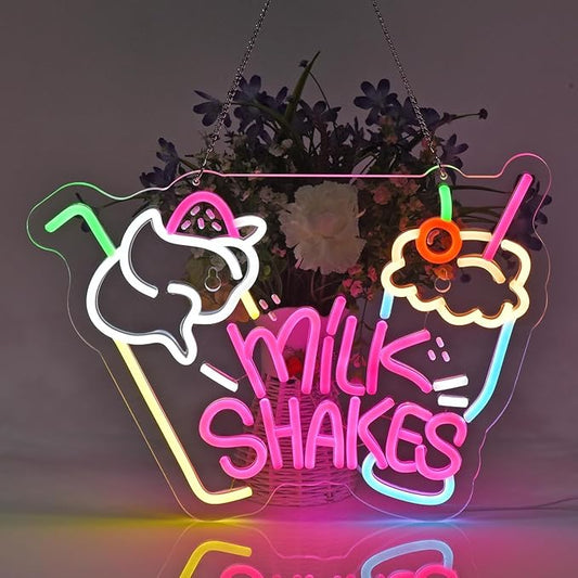 Milk Shakes Neon Sign, Milkshake LED Light, Ice Cream Shop Frozen Yogurt Bar Bubble Tea Store Neon Light for Bar Coffee Shop Decor