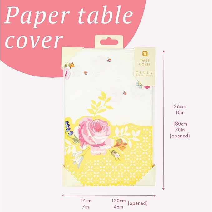 Talking Tables ﻿Floral Paper Table Cover Disposable Tablecloth For Mother's Day Afternoon Tea Party Decoration For Birthday, Bridal Party, Baby Shower, Wedding, Rectangular, 70" x 47" Pink & Yellow