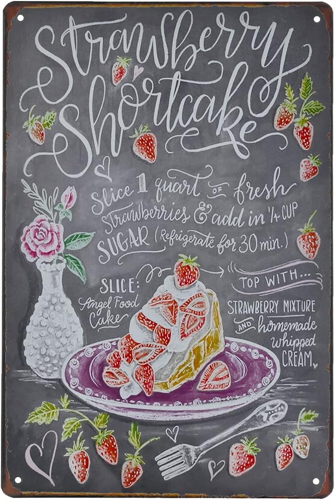 Food Vintage Tin Sign - Strawberry ShortCake Retro Metel Sign - Wall Decor wall sign for Kitchen Bakery Cafe Restaurant by TREEPERI