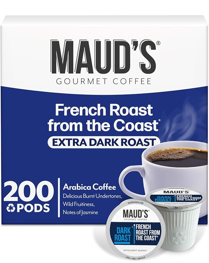 Maud's French Roast Coffee Pods, 200 ct, Dark Roast Coffee in Single Serve Pods – 100% Arabica Coffee, Compatible with Keurig K Cups Maker