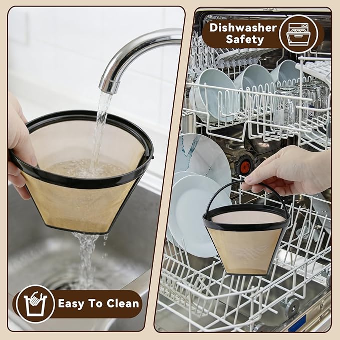 Coffee Filters #4 for Braun Coffee Maker, 2 Pack Reusable Cone Coffee Filters for Braun 10–14 Cup Drip Coffee Makers
