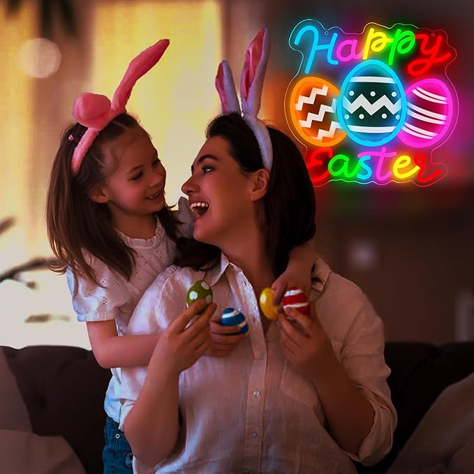 Easter Egg Neon Signs for Wall Decor Dimmable Easter Egg Neon Light Sign Festival Decor for Shop Party Kids Room Window Bar Pink Festival Eggs Signs for Spring Decoration Gifts Size 12.9*12.6in(P040)