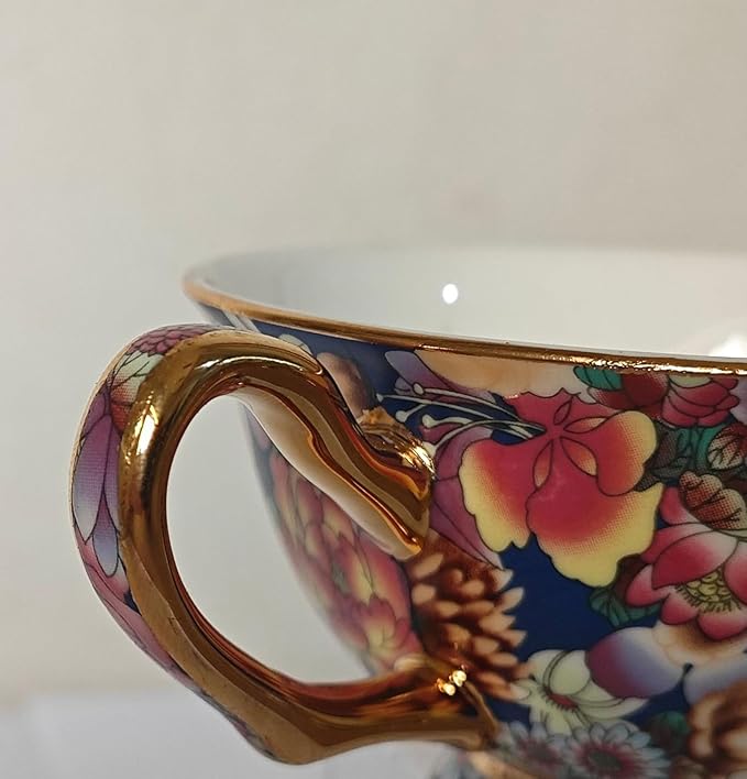 Cup& Saucer Set Bone China Tea Coffee Cup for Breakfast Afternoon Tea- Embossed Floral Pattern (Multicolor)