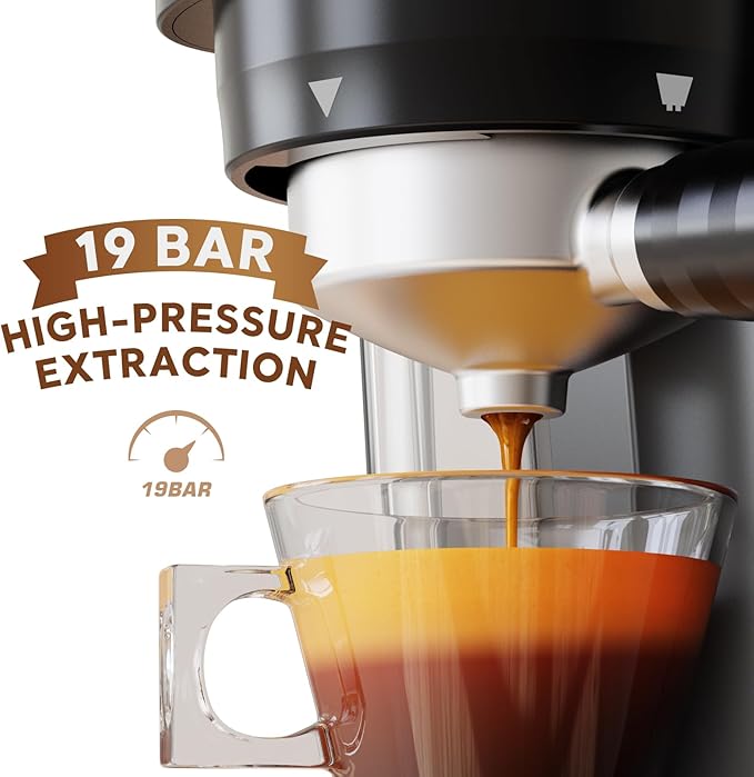 20 Bar Espresso Machine with Grinder & Steam Wand - Semi Automatic Coffee Maker, NTC Intelligent Temp Control, 58mm Stainless Steel Portafilter, One-Touch Panel for Home Barista (Removable Water Tank)