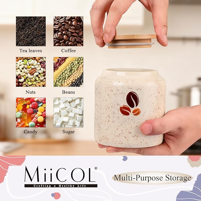 Miicol Ceramic Storage Canister with Airtight Lid, Food Storage Container, Round Coffee Canister, Pantry Organizer, Kitchen Storage Jar for Coffee Bean, Flour, Pasta, Sugar, Spices, Tea, 20 fl.oz‌