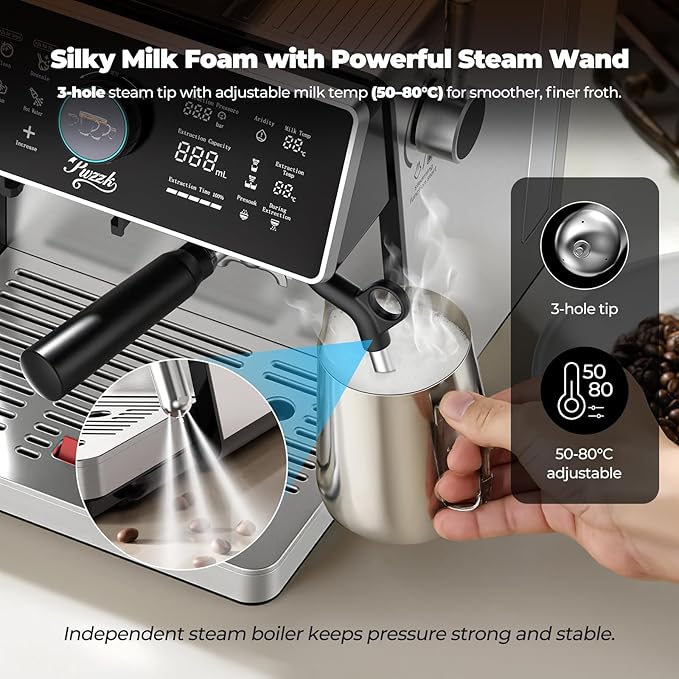 Dual Boiler Semi-Automatic Espresso Machine with Built-in Grinder, 58mm Portafilter, TFT Display & Milk Frother Steam Wand – Professional Coffee Maker for Home Barista