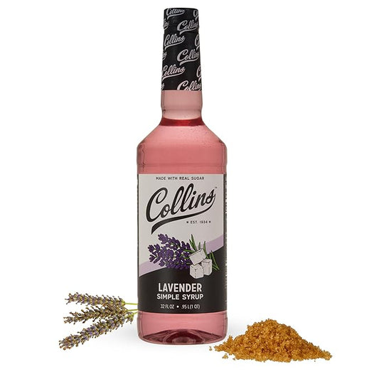 Collins Lavender Simple Syrup for Cocktails with Real Sugar, Lavender Syrup for Lemonade, Soda Water, Coffee, Iced Tea, Matcha, Baking, Desserts, Drink Mixer for Home Bar, 32 oz by Collins