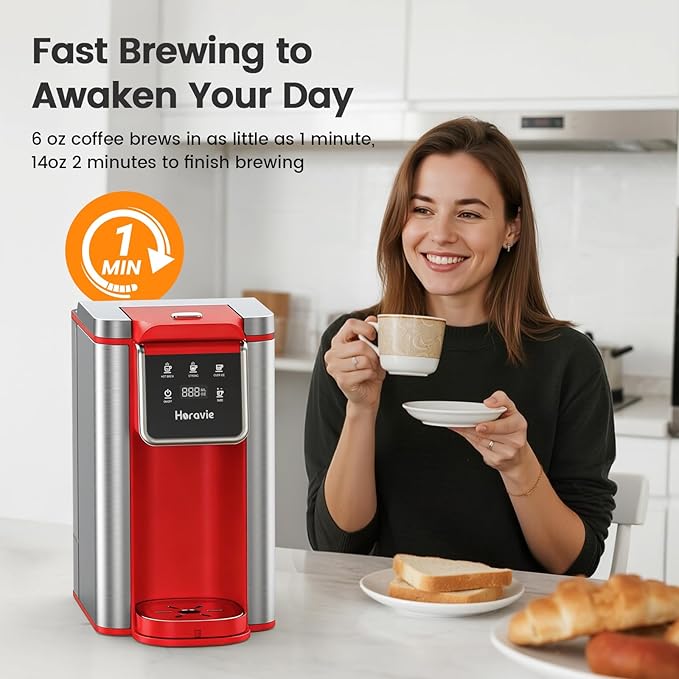 Single Serve Coffee Maker for K-Cup Pod and Grounds, Hot and Iced Coffee Maker, Strong Button Feature, 6 to 14oz Brew Sizes, 50oz Removable Reservoir, Fit 6.5" Mugs, Stainless Steel, Red