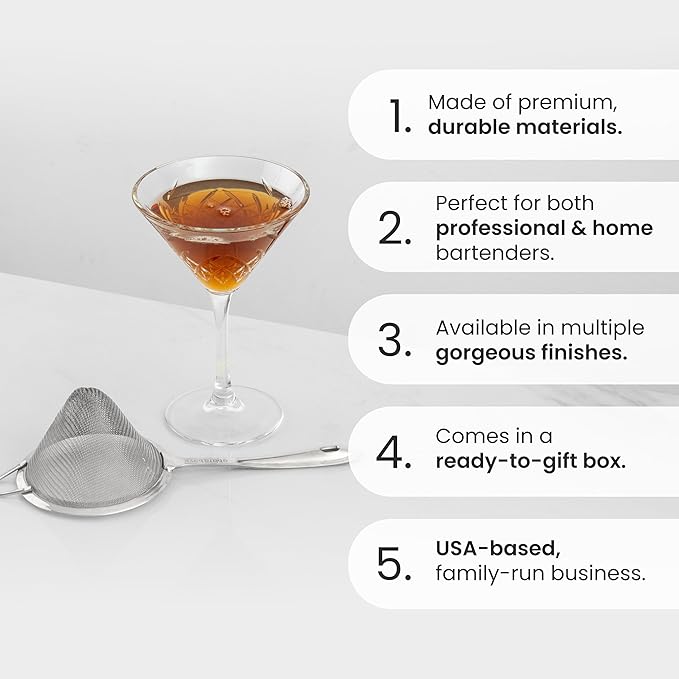 A Bar Above Fine Mesh Sieve Strainer, 304 Stainless Steel Cocktail Strainer with Ergonomic Handle, Professional Grade Bar Tool for Double-Straining Cocktails, Tea, Coffee, Herbs, and More
