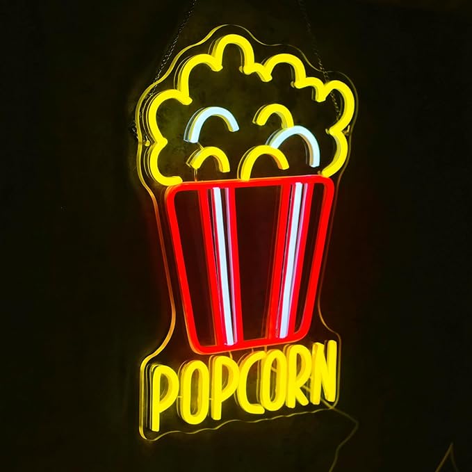 Popcorn Neon Sign for Wall Decor Dimmable Food Led Lights Signs Snacks Led Signs for Cinema Decor Neon Light for Home Cinema Snack Shop Kitchen Video Room Cafe Home Bar Party Man Cave Decor