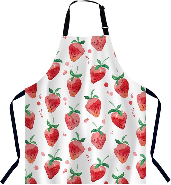 Watercolor Strawberry Kitchen Apron for Women Men, Adjustable Apron Chef Bakers Apron Cooking Apron Cooking Baking Gardening by Unknown