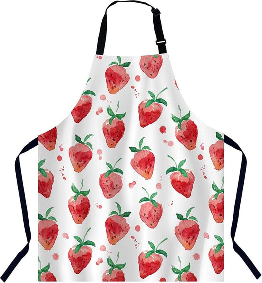 Watercolor Strawberry Kitchen Apron for Women Men, Adjustable Apron Chef Bakers Apron Cooking Apron Cooking Baking Gardening by Unknown