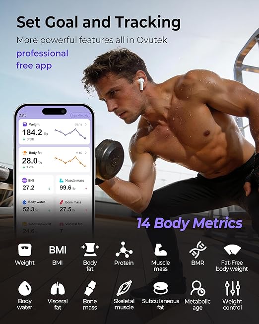 Ovutek Smart Scale for Body Weight, Professional Bathroom Digital Scale with BMI, Body Fat, Muscle Mass, Most Accurate to 0.05lb, Large Display High Accurate Body Composition Machine with Fitness App