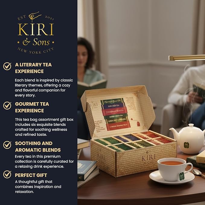 Book Lovers Tea Collection by Kiri & Sons, 90 Count Literary Tea Bags Gift Box | Book Club Library Gifts for Women Readers Writers Librarians | Bookish Tea Set, Bookworm Lovers & Reading Enthusiasts