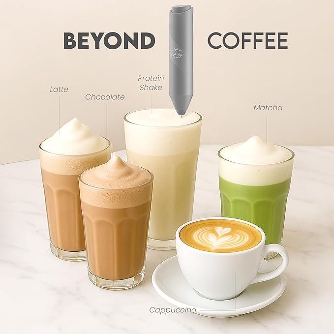 Zulay Kitchen Powerful Milk Frother Wand - Handheld Stainless Steel - Battery Operated Drink Mixer for Coffee, Lattes, Cappuccino, Matcha - Froth Mate Frother Gift - Gray