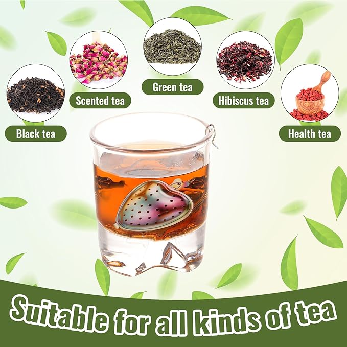 Sumind 25 Pcs Heart Tea Strainer Stainless Steel Ball Infuser Loose Leaf Steeper Interval Diffuser Mesh Filters with Extended Chain Hook for Cup Bottle Tea Party Wedding Bridal Shower (Various)