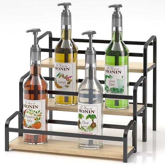 DTUQYX Coffee Syrup Organizer, 3-Tier 12 Bottles Capacity Coffee Syrup Rack, Syrup Rack for Syrup, Wine, Dressing for Kitchen Coffee Station, Magnetic one-Step Installation…