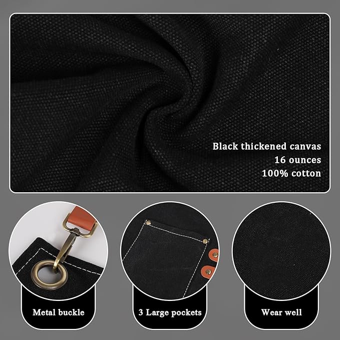 100% Cotton Canvas Apron | Unisex Cooking Apron for Men & Women with 3 Pockets & Adjustable Crossback Straps