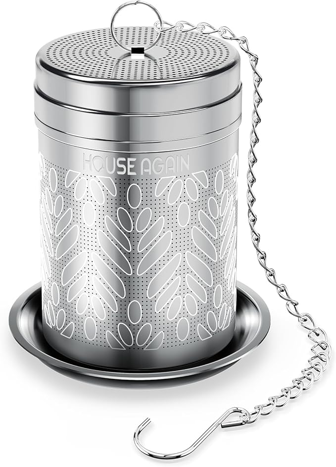 House Again Tea Strainers for Loose Tea, Extra Fine Mesh Tea Infuser, Updated Slim Threaded Lid & 304 Stainless Steel, Tea Ball Filter Bags Diffusers, Loose Leaf Tea Steeper for Brew Spices