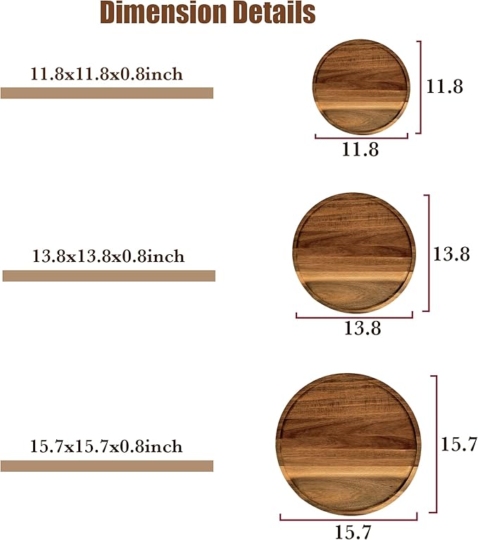 Set of 2 Round Wooden Decorative Serving Tray 13.8 Inch for Coffee Table and Home Decor, Round Wood Tray for Table Centerpiece, Small Candle Tray, Acacia, Appetizer Charcuterie Board