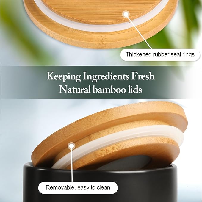 Black Canisters Sets for The Kitchen, Airtight Kitchen Canisters for Countertop, Kitchen Canisters Set of 3 with Top Handle, Modern Ceramic Jar with Wooden Lid for Coffee Flour Cookie Nuts