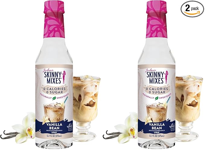 Jordan's Skinny Mixes Sugar Free Coffee Syrup, Vanilla Bean Coffee Flavoring Syrup, Naturally Sweetened Zero Calorie Drink Mix, Lattes, Baking, Protein Shake, Cocktail, Dairy & Gluten Free, 12.7 Fl Oz