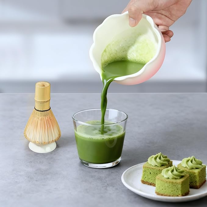 8Pcs Matcha Whisk Set with Floral Ceramic Matcha Bowl, Wooden-Handled Sifter, Bamboo Whisk, Whisk Holder, Bamboo Scoop, Scoop Rest, Spoon, Tea Towel, Greeting card, Gift for Beginners