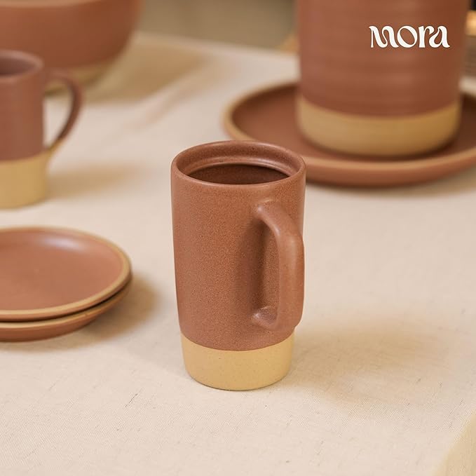 MORA Ceramics Large Tea Mug with Loose Leaf Infuser and Ceramic Lid, 18 oz, Portable, Microwave, Dishwasher Safe, Tall Coffee Cup - Rustic Matte Ceramic Glaze, Modern Herbal Tea Strainer, Terracotta