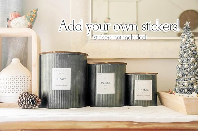 Farmhouse Kitchen Canisters for Countertop - Approx. 5, 4 & 2 Quart/Tin Canisters Sets for the Kitchen/Rustic Home Decor/Modern Farmhouse Decor (Acacia)
