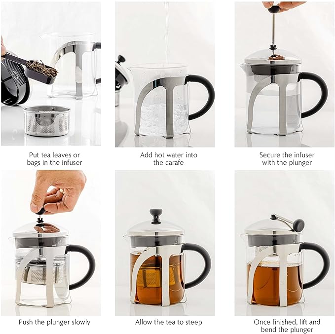 OVENTE French Press Coffee Maker, 20oz Heat Resistant Borosilicate Glass, BPA-Free Brewing Pot with 4-Level Filter System and Stainless Steel Plunger for Cold Brew Coffee, Tea and More, Clear FGC20T
