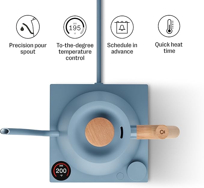 Fellow Stagg EKG Pro Electric Gooseneck Kettle - Pour-Over Coffee and Tea, Quick Heating, Precise Temperature Control, Scheduling, Built-in Brew Timer, Hazy Blue, 0.9 Liter