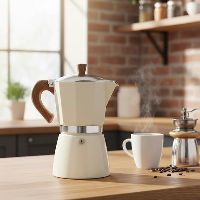 ShanSon Moka Pot Stovetop Espresso Maker 6 Cup 10 oz Italian Coffee Maker Manual Cuban Coffee Percolator Machine Italian Espresso Greca Coffee Maker for Cappuccino or Latte,White