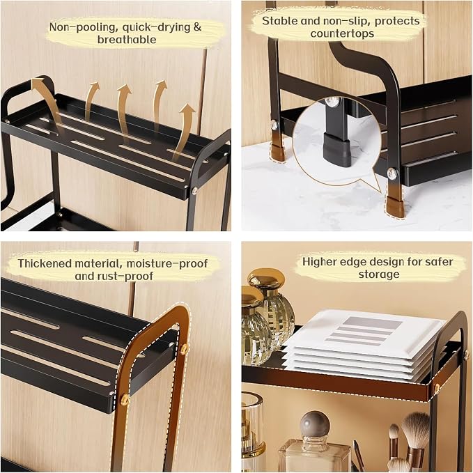 Bokelai 2 Tier Coffee Bar Organizer and Accessories Storage Countertop Shelf for Kitchen Coffee Station Organizer Mug Holder Coffee Condiment Storage Rack Black - Image 3