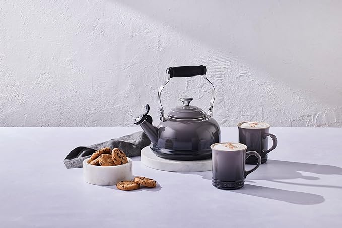 Le Creuset Enamel On Steel Whistling Tea Kettle with Metal Finishes, 1.7 qt., Oyster