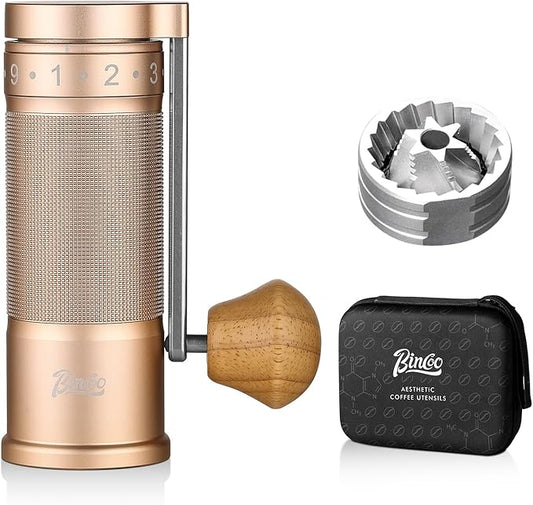 Bincoo Manual Coffee Grinder Manual Foldable Handle– Espresso Hand Coffee Grinder Burr,Compact and Portable for Home/Travel/Camping(Champagne)