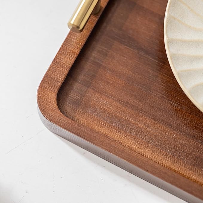 Bamboo Serving Tray with Gold Handles, Food Tray for Breakfast,Coffee Table,Dinner & Bar, Decorative Tray for Kitchen, Bedroom (Small)