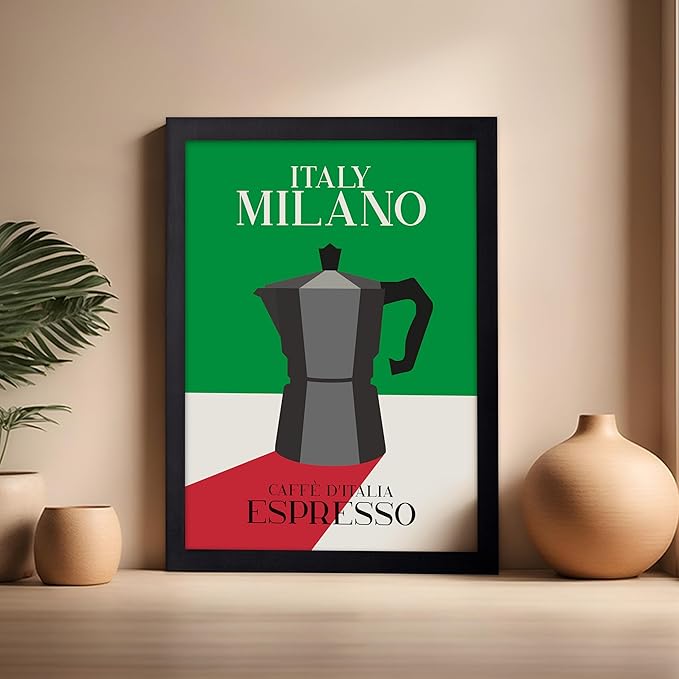 Poster Master Moka Pot Print - Espresso Poster - Italian Coffee Art - Great Gift for Barista, Coffee Lovers, Café Owner - Perfect Wall Decor for Dining Room, Kitchen - 16x20 Black Framed
