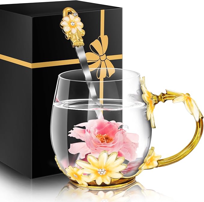 Women Glass Tea Coffee Pretty Cup Set Cute Mug You Are My Sunshine Sunflower Chaos Coordinator Friendship Thank you Appreciation Gratitude Secretary Doctor Artist Assistant Handmade Aesthetic Gifts