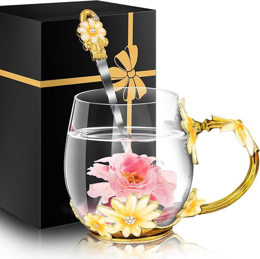 Women Glass Tea Coffee Pretty Cup Set Cute Mug You Are My Sunshine Sunflower Chaos Coordinator Friendship Thank you Appreciation Gratitude Secretary Doctor Artist Assistant Handmade Aesthetic Gifts