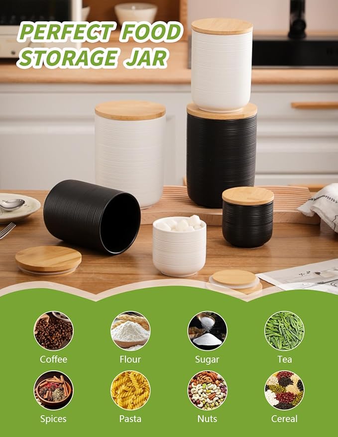 Ceramic Canister with Airtight Seal Lid, Kitchen Canisters for Countertop, White Food Storage Jar for Flour, Coffee Bean, Sugar, Tea, Spices and More, Home Decor (1300ml/43.96oz)
