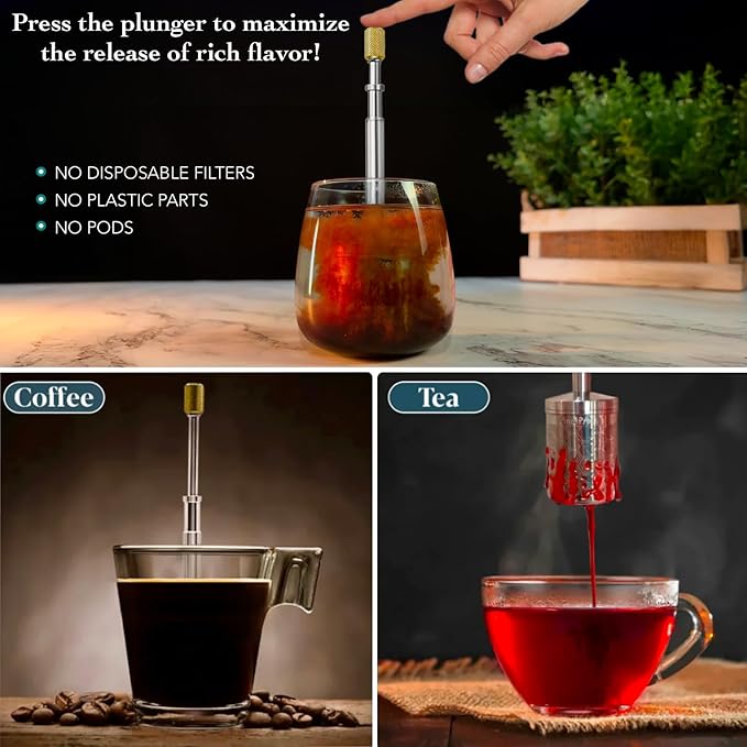 FinalPress Original Coffee & Tea Maker – Portable Stainless Steel Micro French Press – Patented 3-in-1 Technology for Hot, Iced & Cold Brew – Perfect for Home, Camping & Travel
