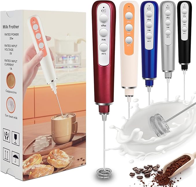 Milk Frother Wand Rechargeable Handheld Frother For Coffee,Batidora De Mano Electrica Coffee Bar Accessories Kitchen Appliances Essentials Electric Frother Gift For Women Men (Black)