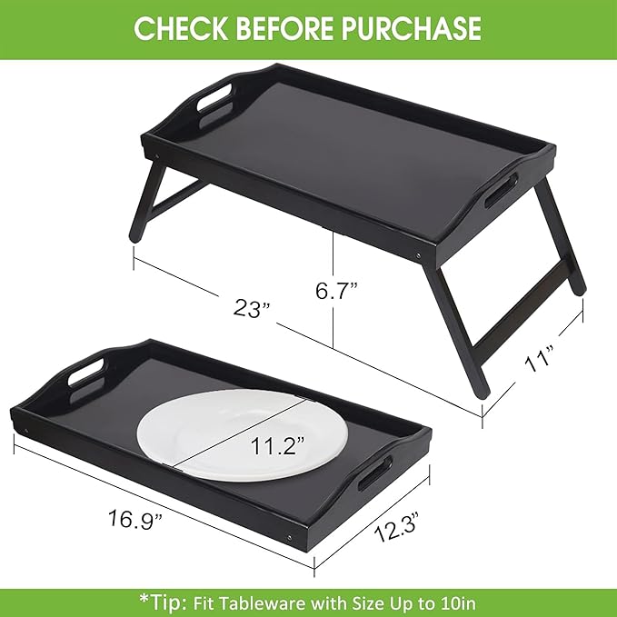 Bed Tray Table with Folding Legs Wooden Serving Breakfast in Bed or Use As a, Platter, TV Table Laptop Computer Tray Snack Tray Large Size