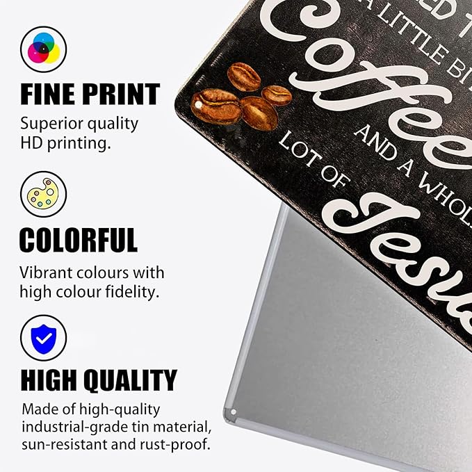 Tin Sign - All I Need Today is Coffee - Vintage Style Cafe Home Iron Mesh Fence Farm Supermarket Bar Pub Garage Hotel Diner Mall Forest Garden Door Wall Decor Art - 8"x12" (Need Coffee)
