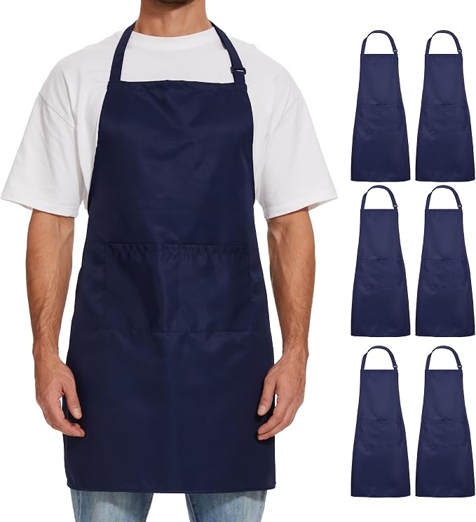Will Well Kitchen 2 Pack Bib Apron For Men & Women with 2 Pockets - Navy | Unisex 33'' x 27'' Oil & Water Resistant Soft Kitchen Chef Apron with Adjustable Neck Strap & 38'' Waist Ties for Snug Fit by WillWell