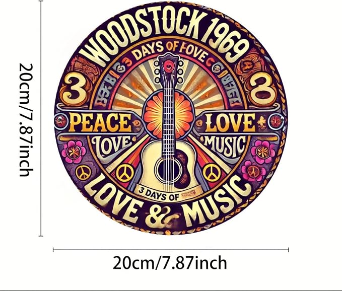 1pc Retro style flat aluminum circular decorative plaques, Woodstock, rustic multi-purpose home decoration signs, wall and window hanging, restaurants, garden decorations, wall hanging - Image 2