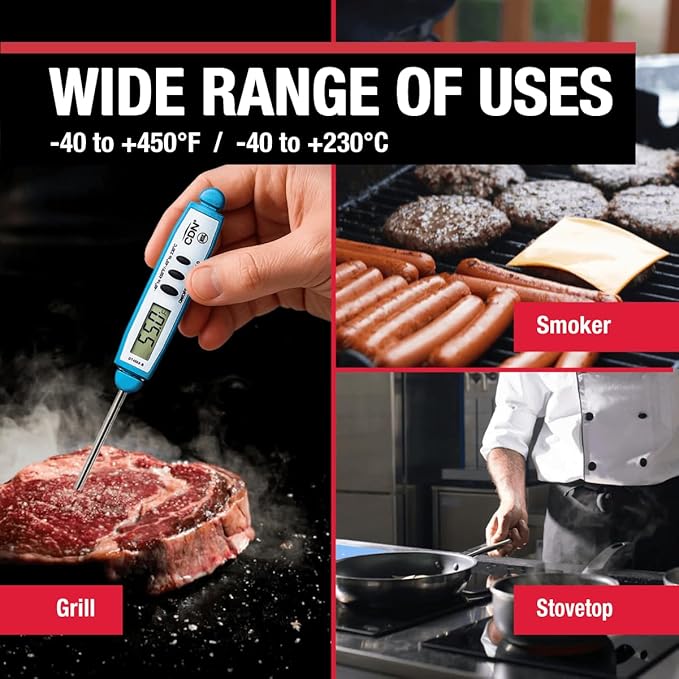 CDN ProAccurate® Instant Read Digital Pocket Thermometer for Meat, Cooking with 2.5mm Reduced Tip, Stainless Steel Stem, Fast Accurate Readings (DT450X)