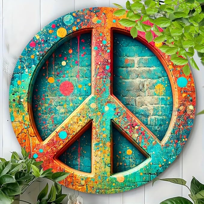 Vintage Peace Sign Metal Tin Wall Art, 8x8" - Perfect for Home, Bar, Cafe & Garage Decor - Image 5